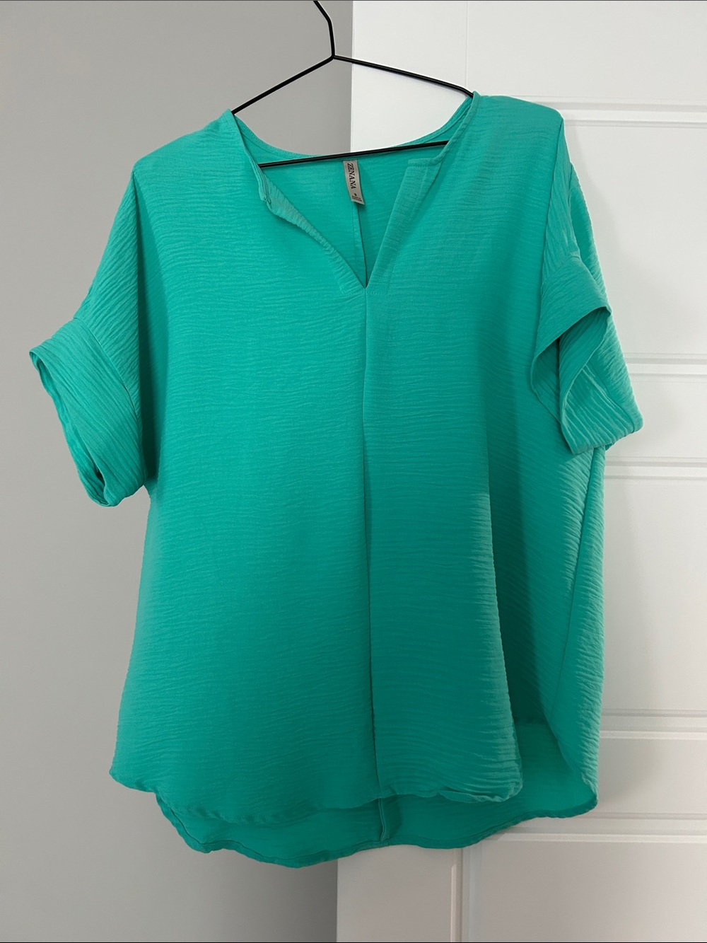 Zenana Outfitters Teal Short-Sleeve V-Neck Blouse